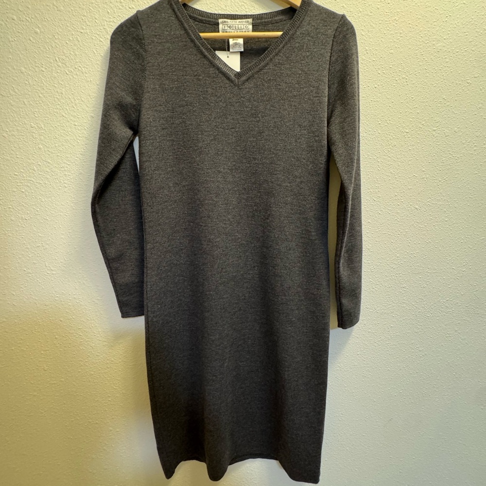 SAKS Fifth Avenue Folio Collection Gray V-Neck Sweater Dress